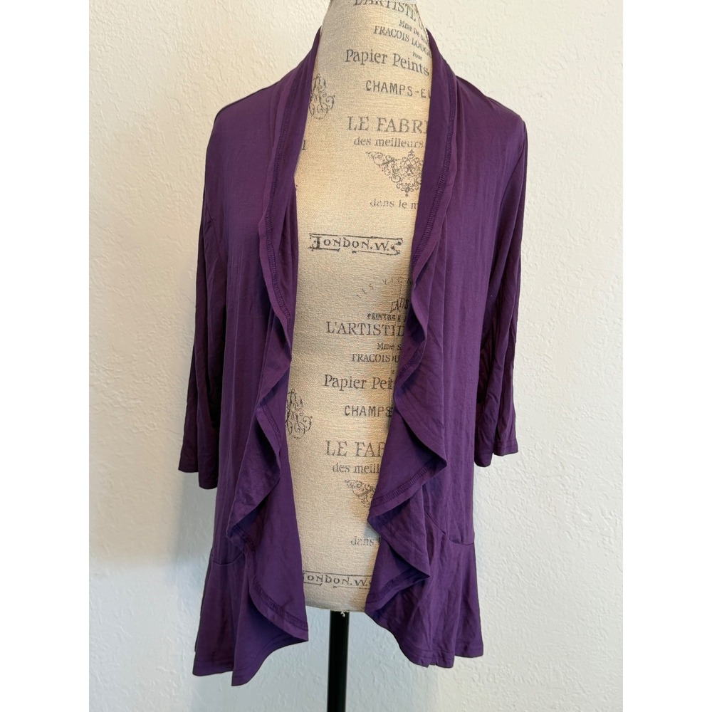 Bluetime Purple Ruffle Waterfall Open Front Cardigan 3/4 Sleeve XL